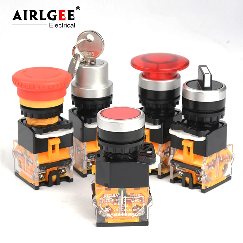 LA38-22mm button switch self-reset self-locking emergency stop rotary jog switch start control switch mushroom waterproof button