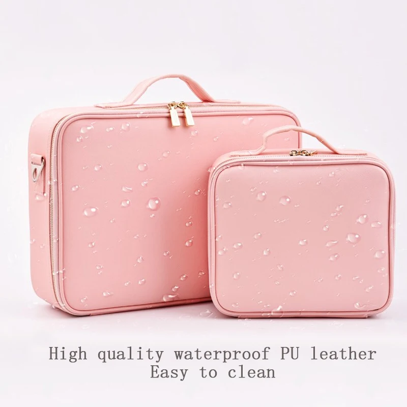 Pink Organizer For Cosmetics Case Suitcases Large Waterproof Leather Professional Makeup Bag Travel Toiletry Make up Storage Box