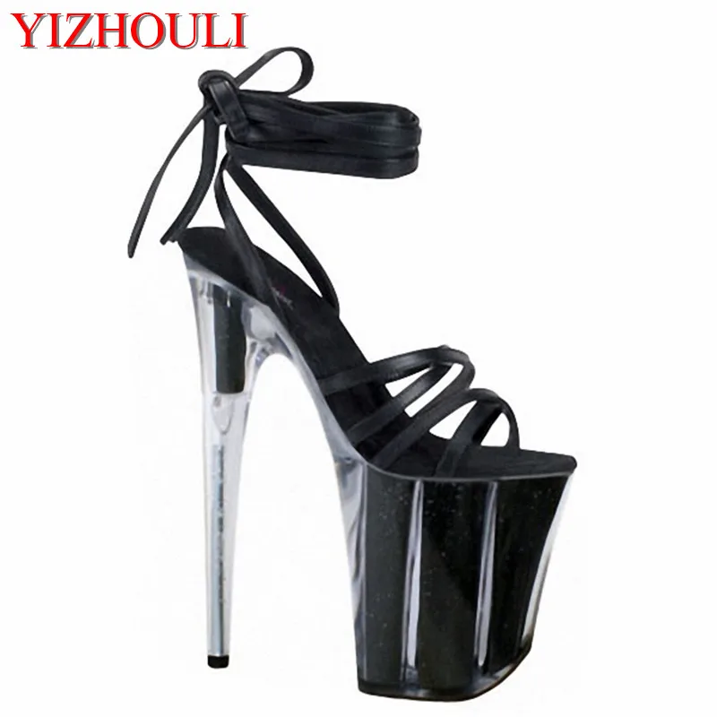 

Женские туфли на высоком каблуке 20 см, черные свадебные босоножки со стальными вставками, обувь для сцены, 2019