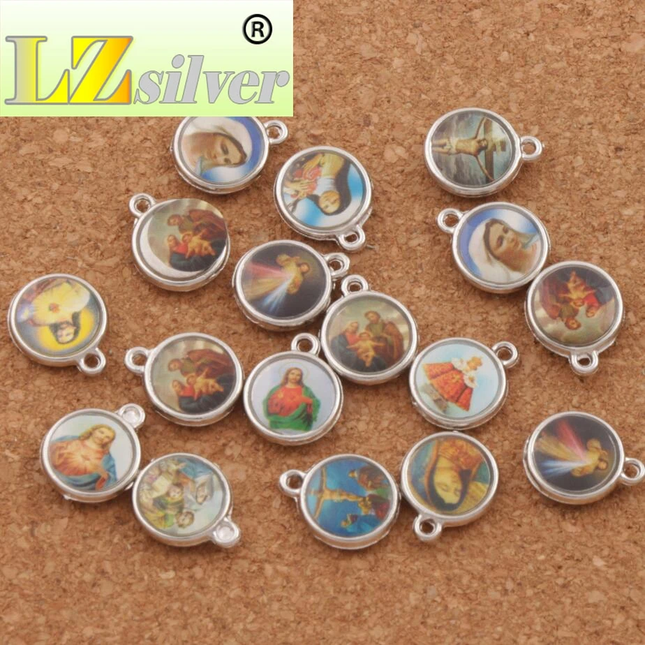 Catholic Religious Church Medals Saints Spacer Beads Pendants Alloy   Jewelry DIY L1706 200pcs 14x11.4mm Zinc Alloy