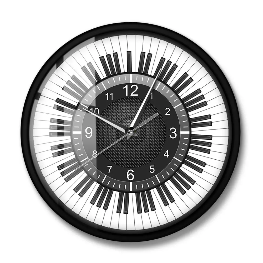Circle Piano Keys with Speaker Wall Clock Silent Wall Watch Music Instruments Artwork Ideal for Music Studio Decor Pianist Gift