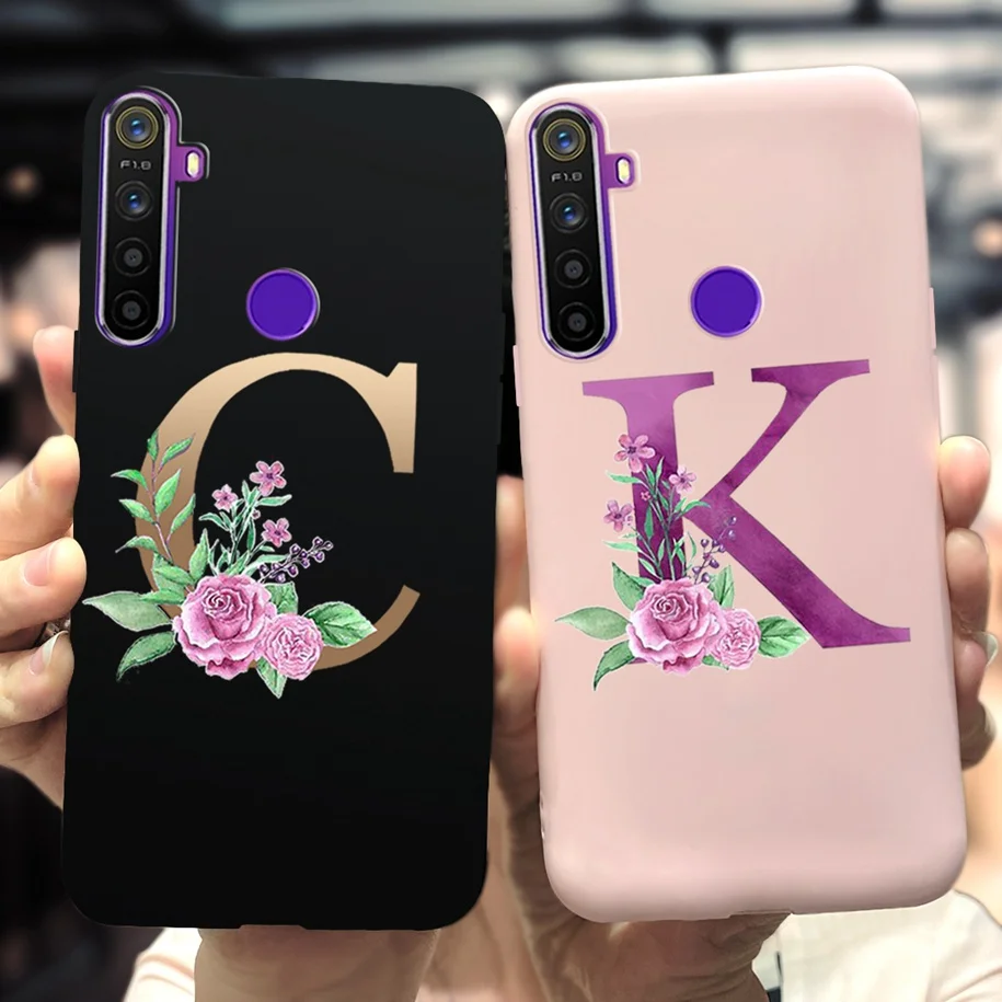 For Realme 5 Case RMX1911 Fashion Initials Letter Pattern Phone Cover For Realme 5 5i 5s Realme5 Pro Bumper Realme 6i Soft Funda