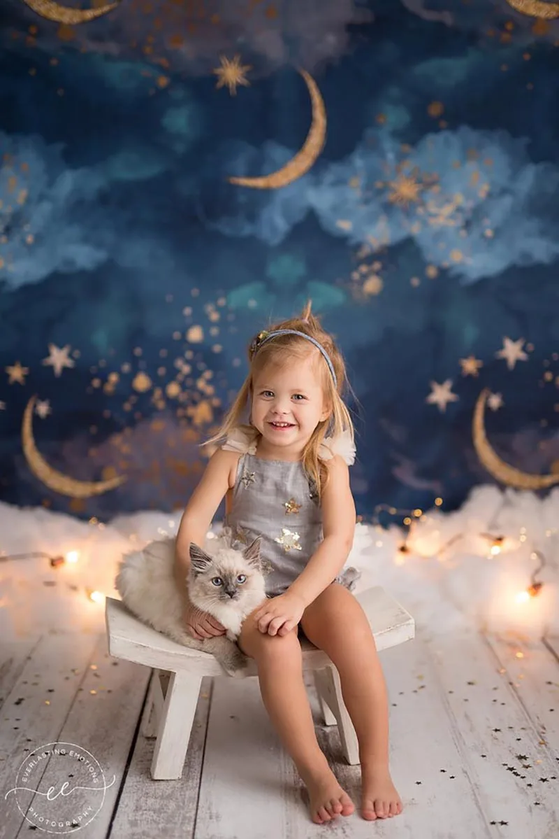 Photography Backgroun Gold Moon Stars Flash Newborn Backdrop Baby Shower Children Birthday Party Backdrops Photo Studio