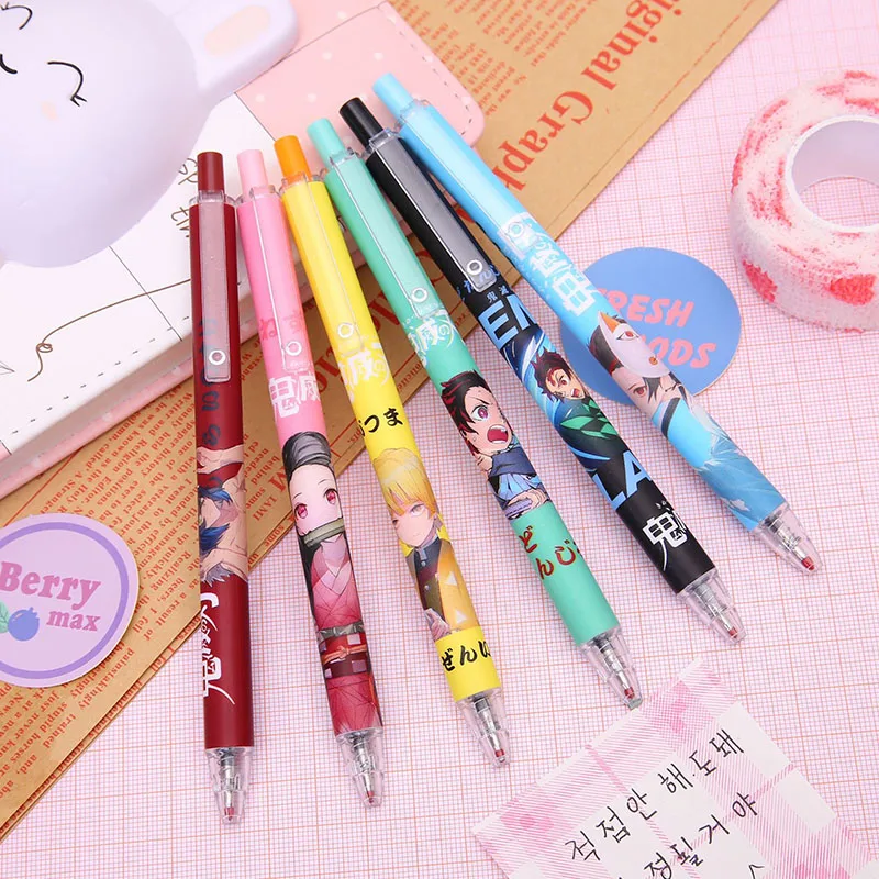 48 pcs/lot Demon Slayer Press Gel Pen Cute 0.5mm Black Ink Signature Pens Promotional Gift Stationery School Supplies