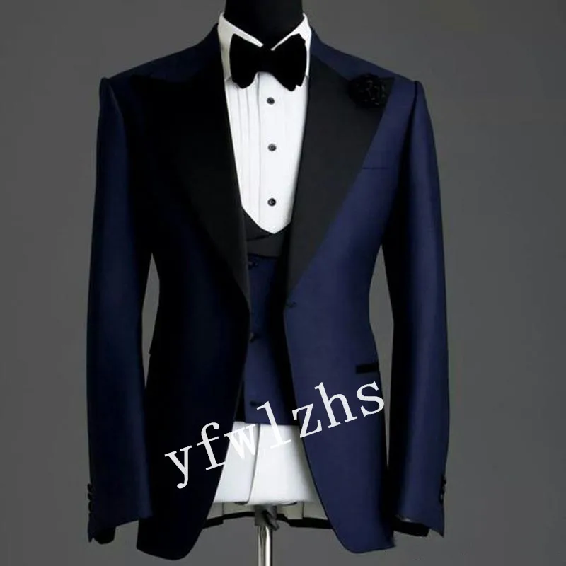 New Arrival One Button Groomsmen Peak Lapel Groom Tuxedos Men Suits Wedding/Prom Best Blazer ( Jacket+Pants+Vest+Tie) B255