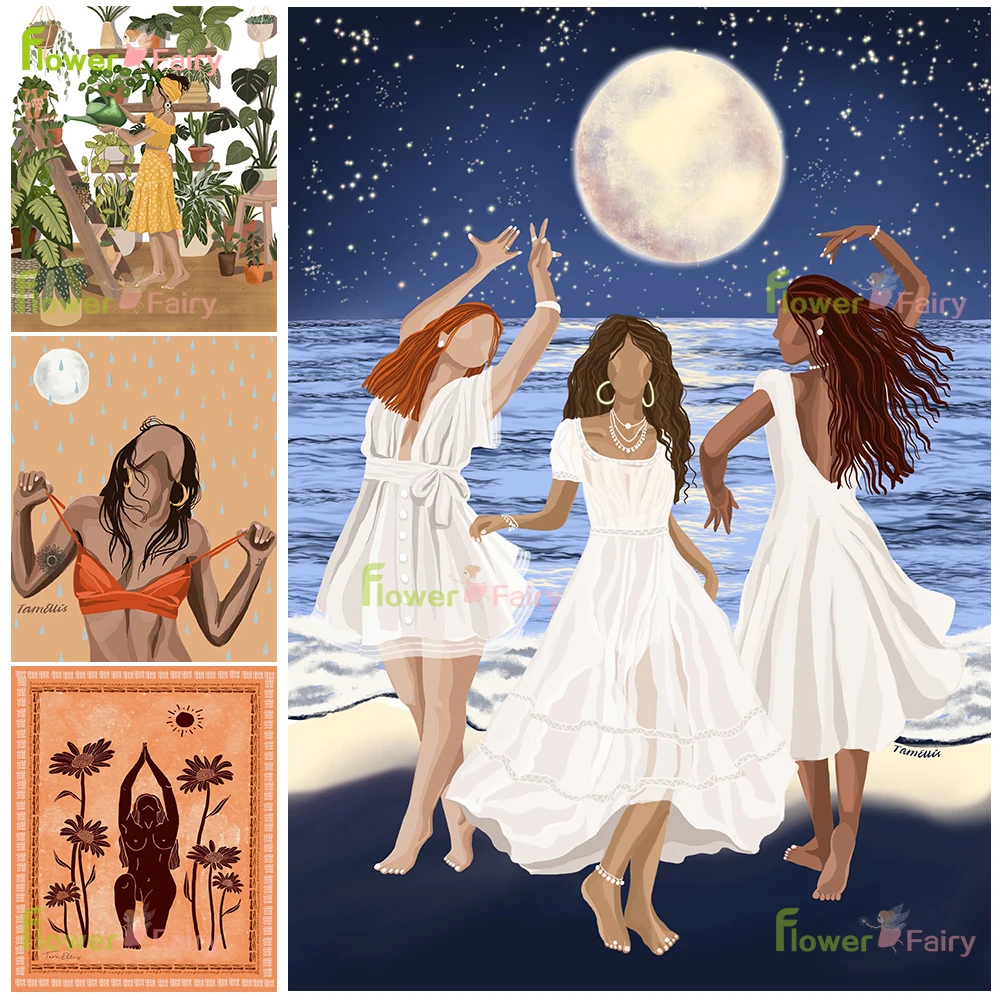 

Vintage Yoga Women Friends Nordic Poster Girl Dancing Wall Art Canvas Painting Wall Pictures For Living Room Home Decor Unframed