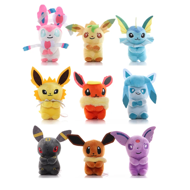 9pcs/lot 11cm TAKARA TOMY Pokemon Sylveon Eevee Umbreon Vaporeon Espeon Vaporeon Plush Toy Doll Keychain Children Kids Gifts