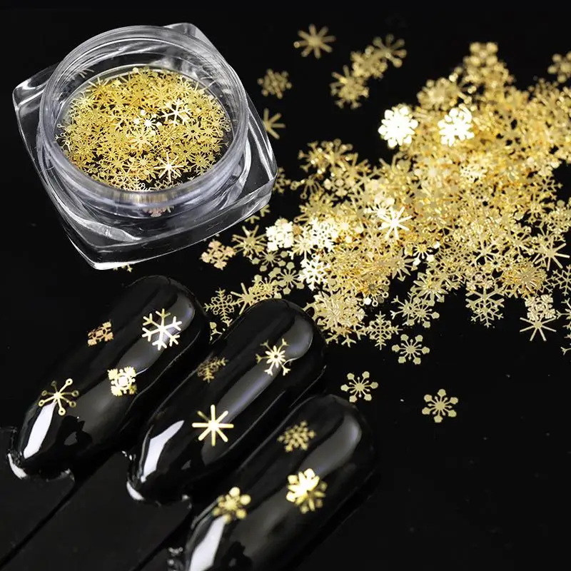 Gold Snowflake Nail Sequins Glitter Nail Chrome Powder Sparkly Shinning Mix Shape Hexagon Flakes Acrylic UV Gel Nail Decoration