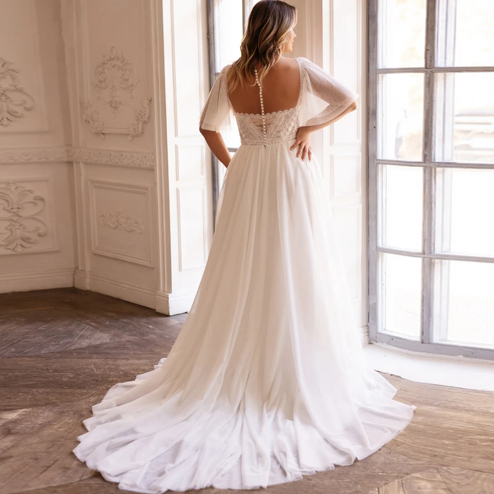 Abiti da sposa eleganti in pizzo bohémien con scollo a barchetta abito da sposa Sexy con spacco alto su misura