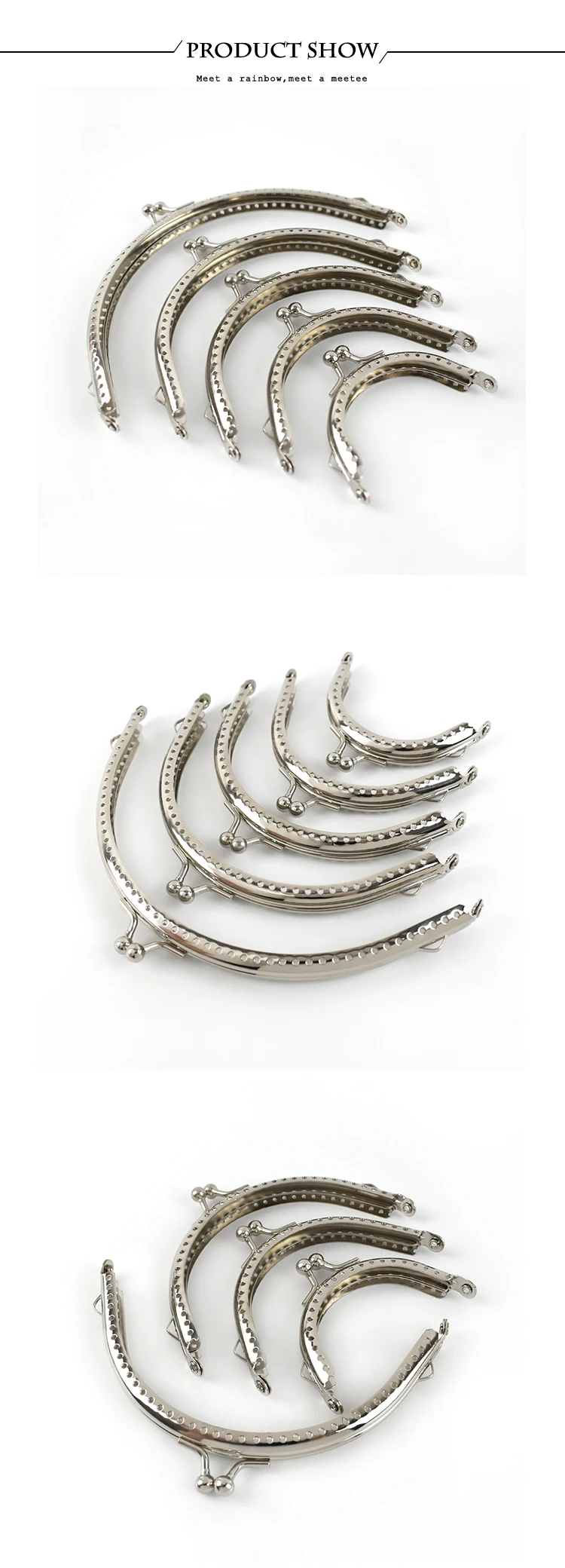 10Pcs 6.5-15.5cm Silver Handbag Handle Metal Frame Kiss Clasp Purse Replace Handles Wallet Brackets DIY Bags Part Accessories