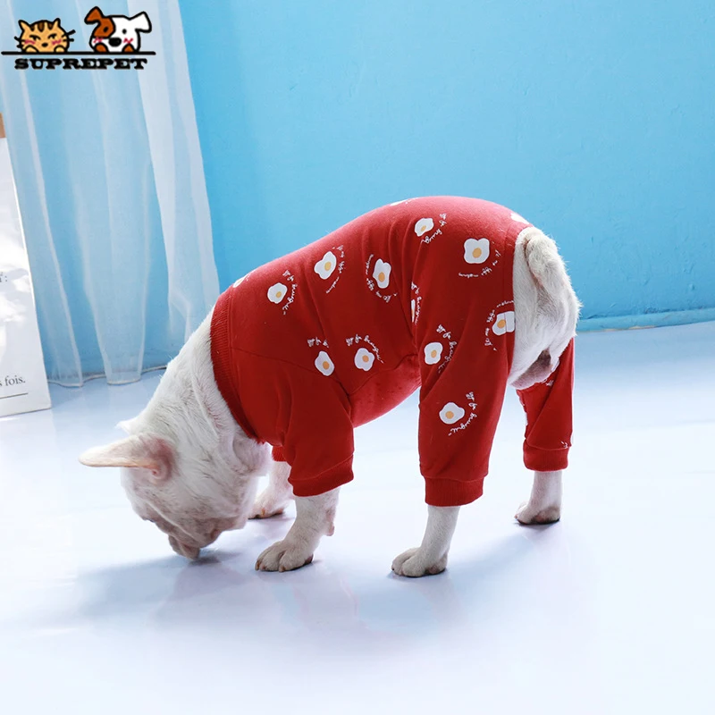 SUPREPET คลาสสิกน่ารักลูกสุนัขเสื้อผ้า4ฟุตสำหรับสุนัข Bulldog ฝรั่งเศสรูปแบบการ์ตูน Jumpsuit สุนัขบ้านสุนัข Pug Dog hoodie