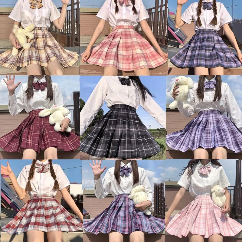 

Women Harajuku Preppy Style Sweet Kawaii Pleated Plaid Skirt Summer Korean Jk Uniform High Waist Mini A-Line Skirts Female