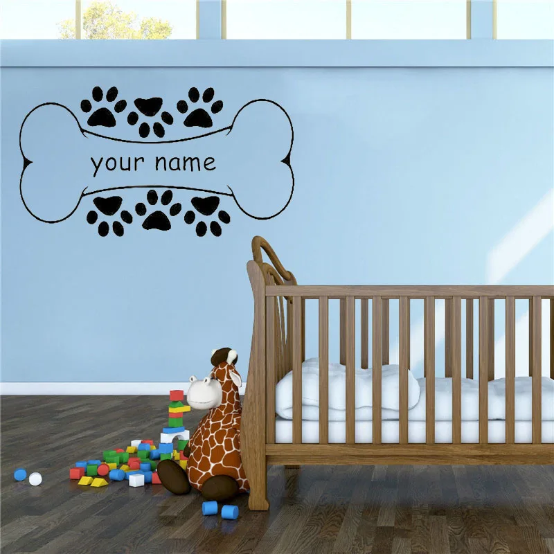 Dog Bone Wall Decal Personalized Custom Name Pets Paw Vinyl Window Sticker Kids BedroomStore Interior Decor Art home decoration