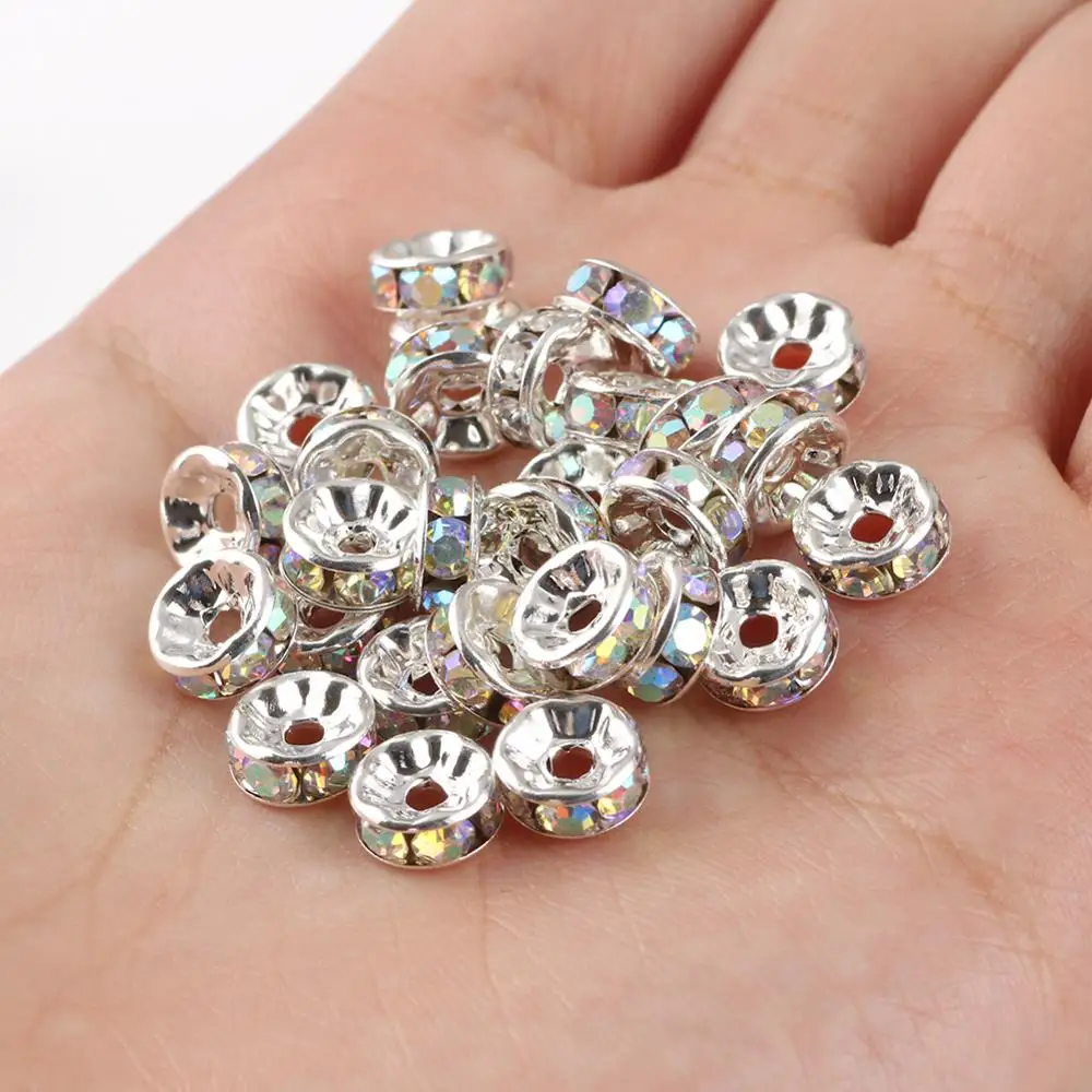 Image 4: Rondelles de strass multicolores, perles de cristal 4/6/8/10mm, pour bricolage, fabrication de bijoux, accessoires fournitures, 50 pièces/lot