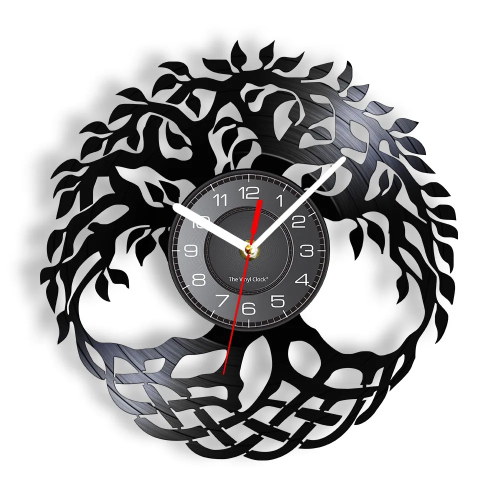 Tree of Life Silent Movement Wall Clock For Living Room Celtic Yggdrasil Symbol Norse Mythology Home Decor Vinyl LP Record Clock