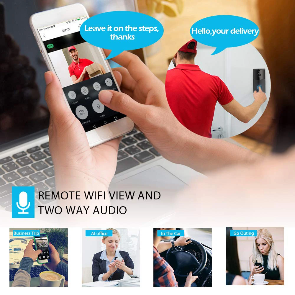 Tuya Smart Wifi Doorbell Rainproof Intercom PIR Motion Detector Night Vision Security Camera