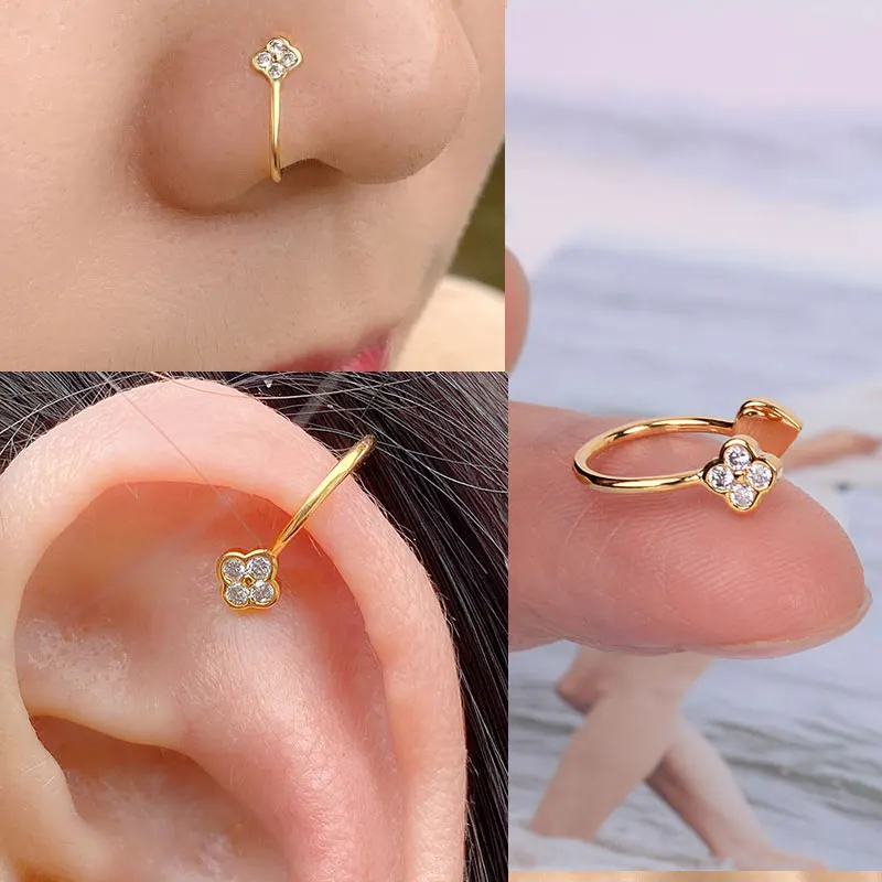 1 Pcs Non Pierced Without Holes Fake Nose Cuff Ring Clip On Nose Hoop Ring or Ear Cuff Tragus Earrings Cartilage