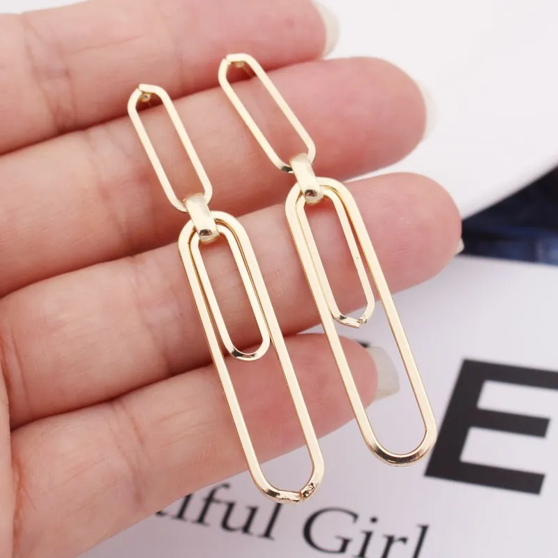 Simple Jewelry Multi-layers Chain Hollow Geometric Paper Clip Drop Earrings for Women New Fashion Long Ear Jewelry Mujer Brincos