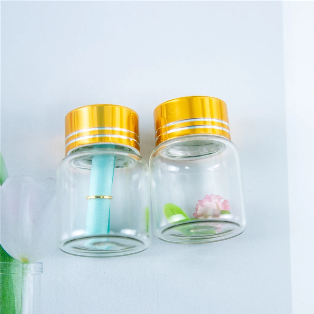 

50Pcs 8ml Hyaline Glass Jars Screw Plastic Lid with Golden Tangent Craft Vials Reusable Refillable Multipurpose Bottles