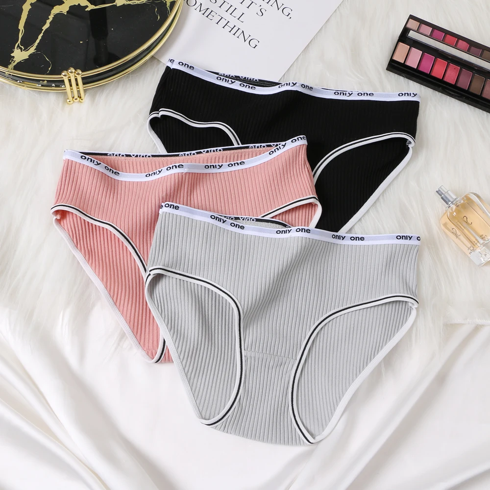 3PCS Cotton Comfortable Women's Panties G-String Mid-waist Female Panties Sexy Lingerie Pants Ladies Big Size Panties Underwear