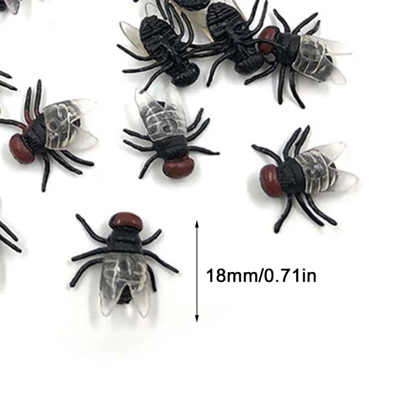 100 Pcs Fake Flies Plastic Simulated Insect Fly Bugs Joke Toys Prank Halloween Supplies Party Favors