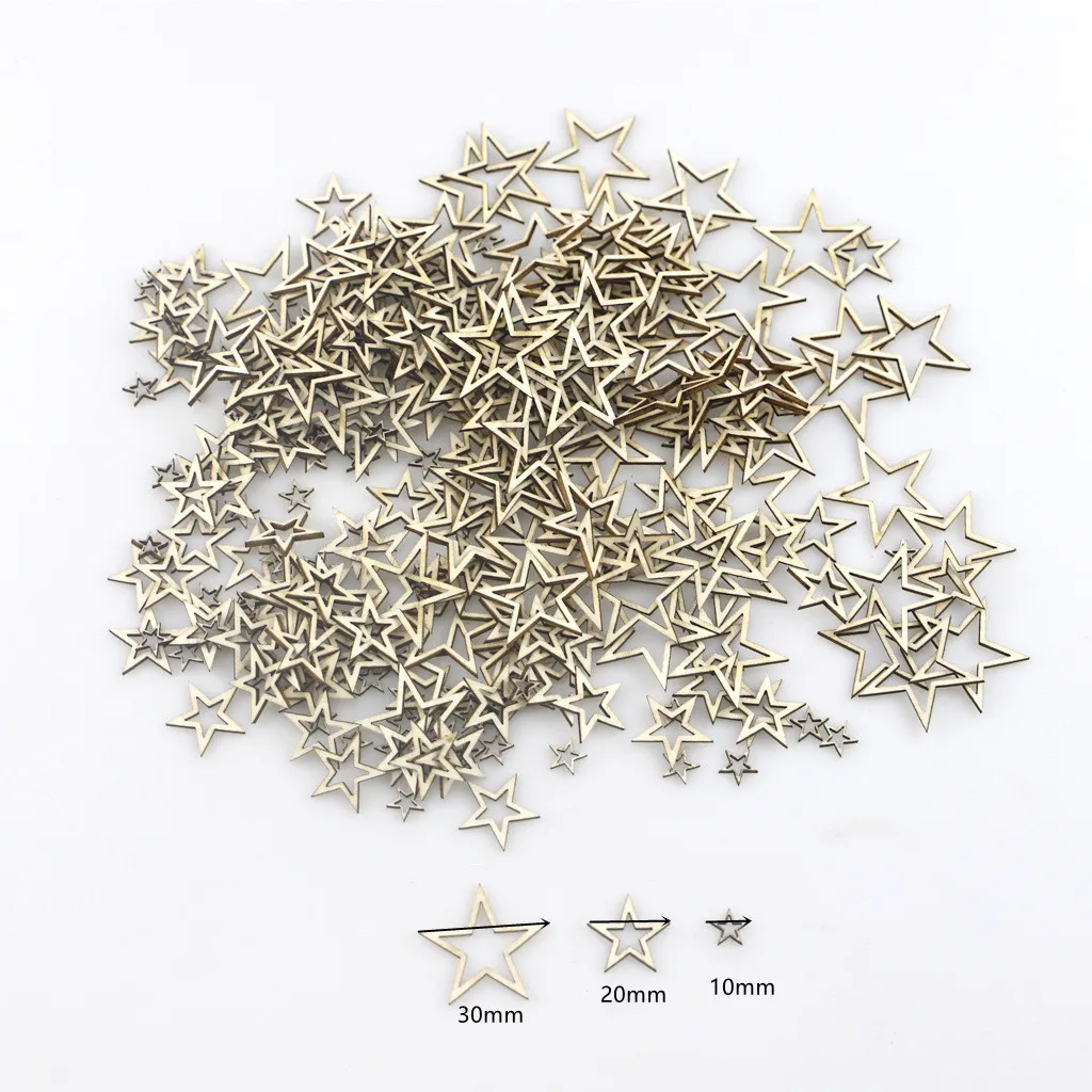 100pcs 10-30mm Star Shaped Unfinished Wood Crafts Blanks Wood Pieces Wooden Cutouts Ornaments for Craft Project and Decoration