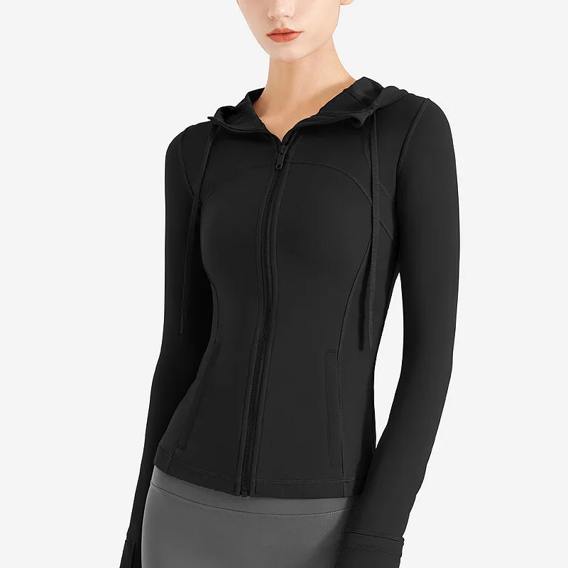 Giacca maglione con cappuccio Fitness donna tinta unita giacca sportiva Top Mesh traspirante con cappuccio antivento con cerniera cappotto manica