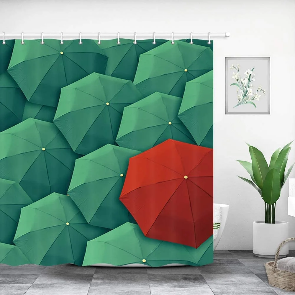 

Apartment Decor Shower Curtain , Seagreen Umbrella with Red , Bathroom Waterproof Polyester Frbric Shower Curtain with Hooks