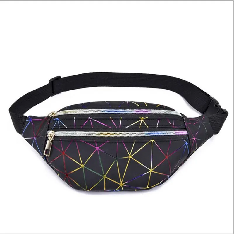 Holographic Waist Bag for Women Glitter Fanny Pack Waterproof Geometric Belt Bag Fashion Laser Waist Pack Phone Pouch Chest Bag