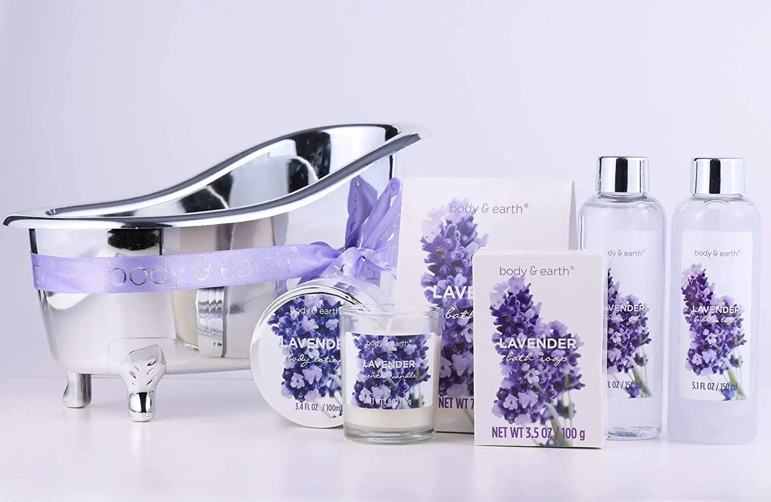 7pcs Bath & Body Set for Women, Calming Lavender Spa Gift Basket with Bubble Bath, Bath Salts ,Body Lotion