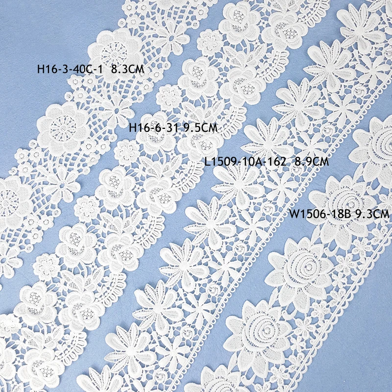 High Quality 1YARD White Flower Silk Embroidered Lace Ribbon Milk Lace Fabric Sewing Applique Lace Wedding DIY