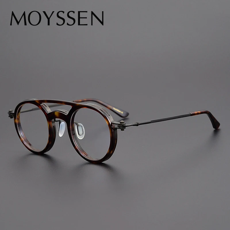 

Japan Brand Designer Handmade Men's Double Beam Retro Round Titanium Frame Optical Glasses Aviation Vintage Acetate Eyeglasses