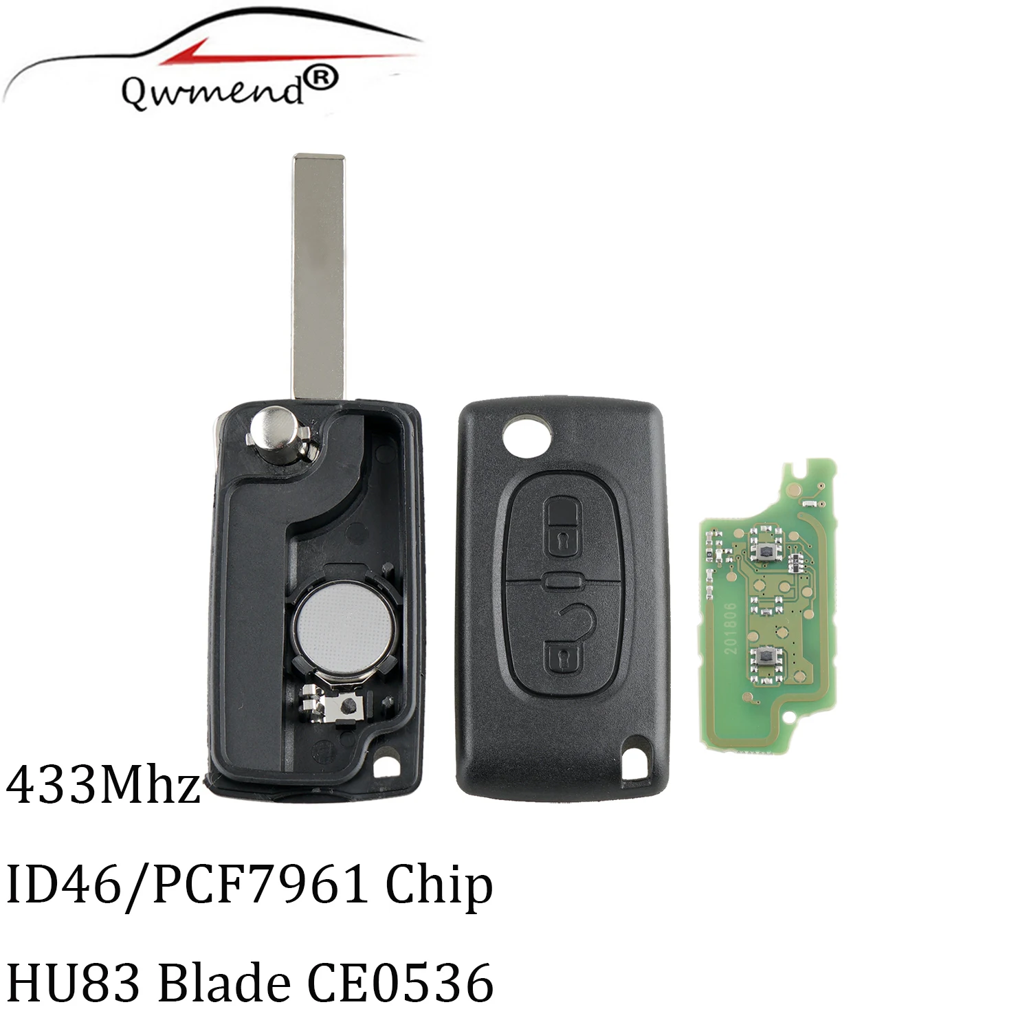 

2 Buttons 433MHz HU83 Blade Transponder Chips PCF7961 Remote Fob Key For Peugeot 207 307 308 407 2005-April 2011 ASK signal