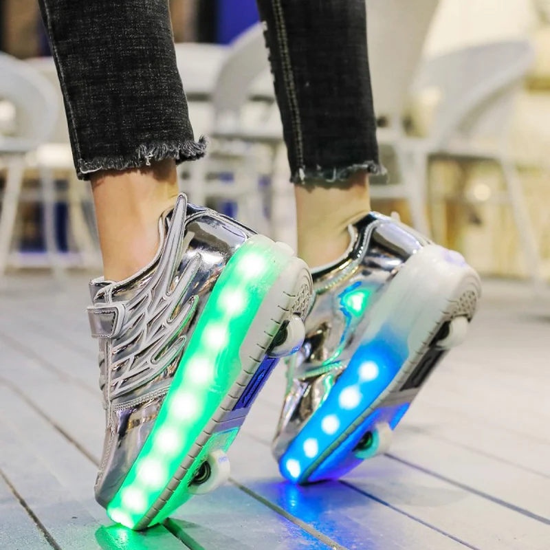 Roller Skate Shoes Children Kids Boys Girls 2 Wheels With Sneakers Sports Fashion Casual Led Lighte Up Wing Boots Roller Skating