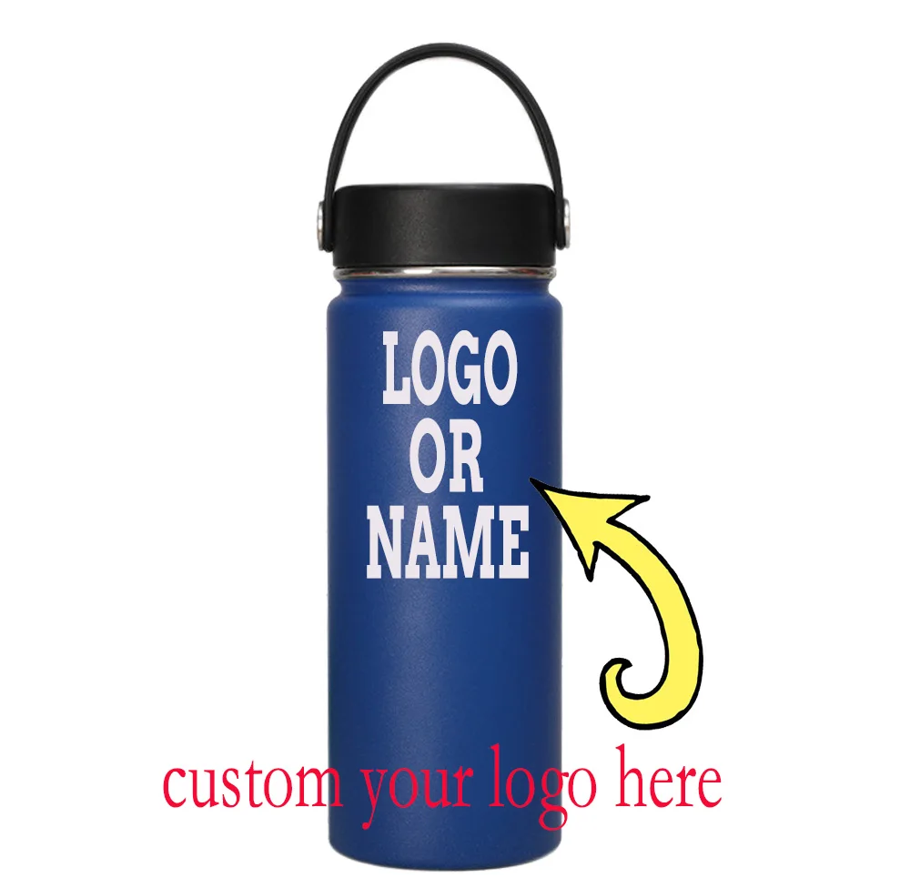 Customize Logo 18oz Stainless Steel Sport Water Bottle Portable Vacuum Flask Personalize Gift Laser Etched Tumbler