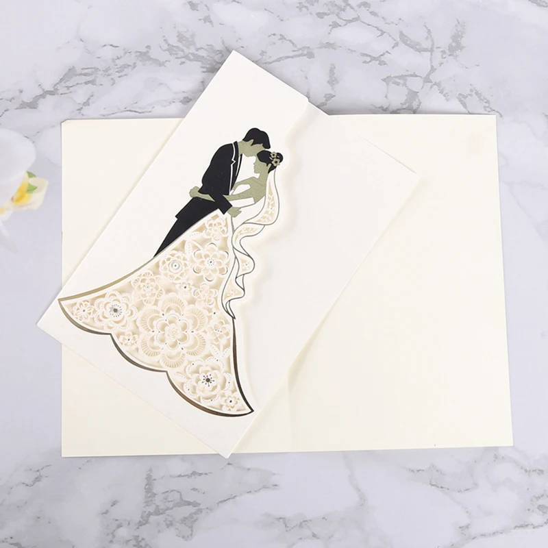 50pcs Bride And Groom Laser Cut Wedding Invitation Cards Elegant Luxury Greeting Cards Printing Wedding Decor Party Supplies