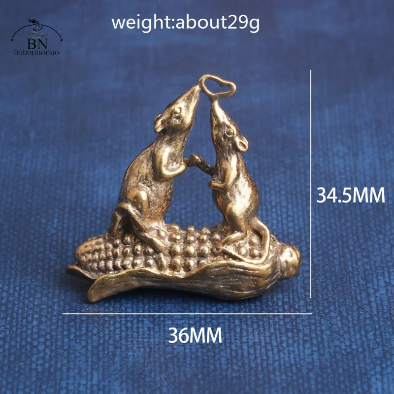 Copper Wealth Rats Figurines Love Ornament Retro Brass Animal Mice Corn Keychain Pendant Home Decor Office Desk Decorations