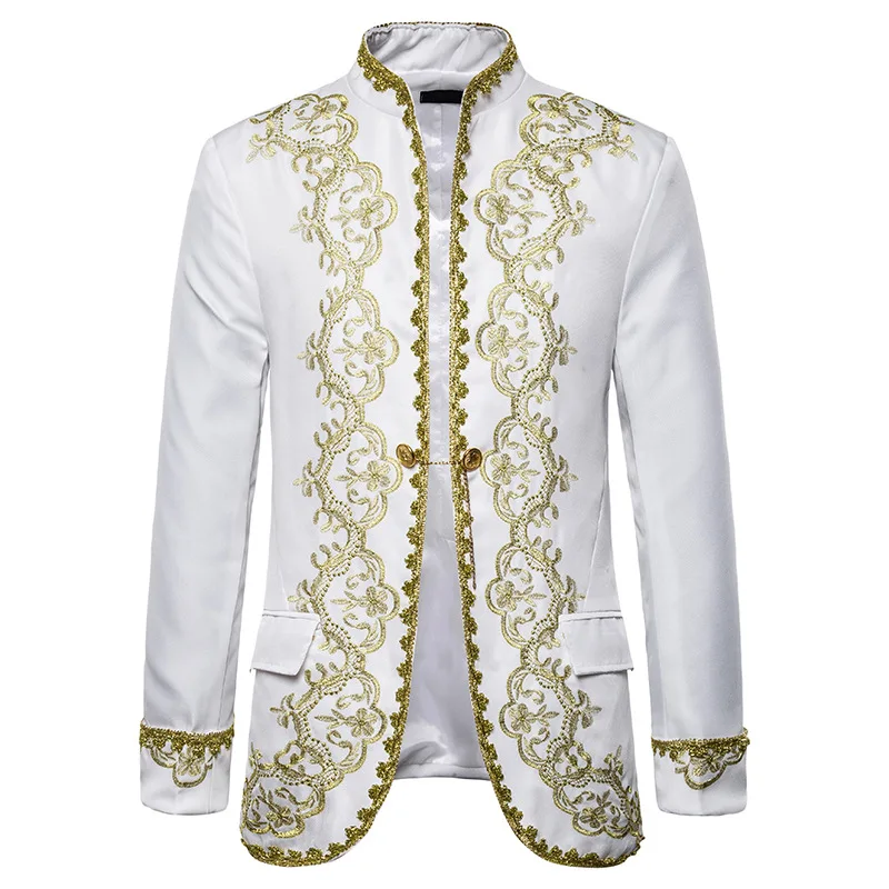 British Style Palace Prince Black Embroidery Blazer Men Wedding Groom Suit Blazer Jacket Men Stage Singers Coat Blazer Masculino