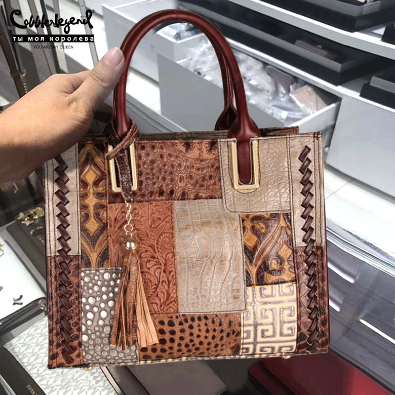 Genuine Leather Luxury Handbags Women Designer Hand Bag Female Retro Patchwork Totes Crocodile Shoulder/Crossbody Bags For Lady