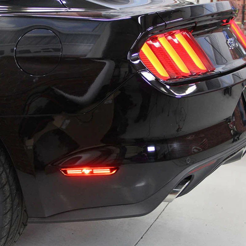 Smoked Lens Red LED 48-SMD 3D Mustang Design Rear Bumper Side Marker Lights For 2015-2018 Ford Mustang Fender Side Marker Lights