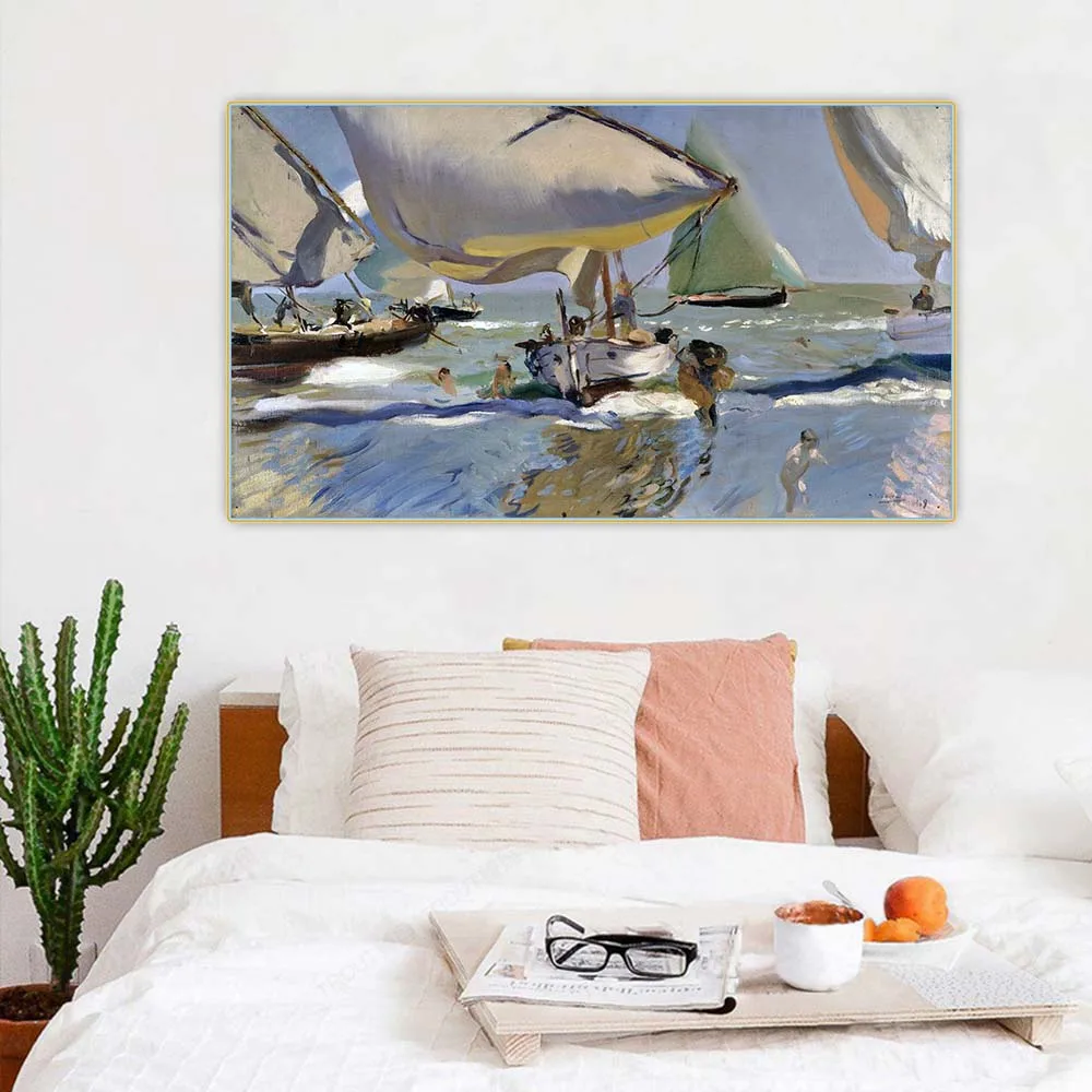 

Joaquin Sorolla "Boats on the beach, 1909" Canvas Oil Painting Artwork Picture Aesthetics Wall Decor Home Living Room Decoration