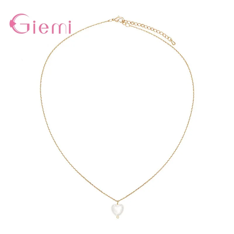 Dazzling Heart Pattern Pearl Pendant Necklace For Women Girls Fashion 925 Sterling Silver  Chain Necklace Fine Jewelry