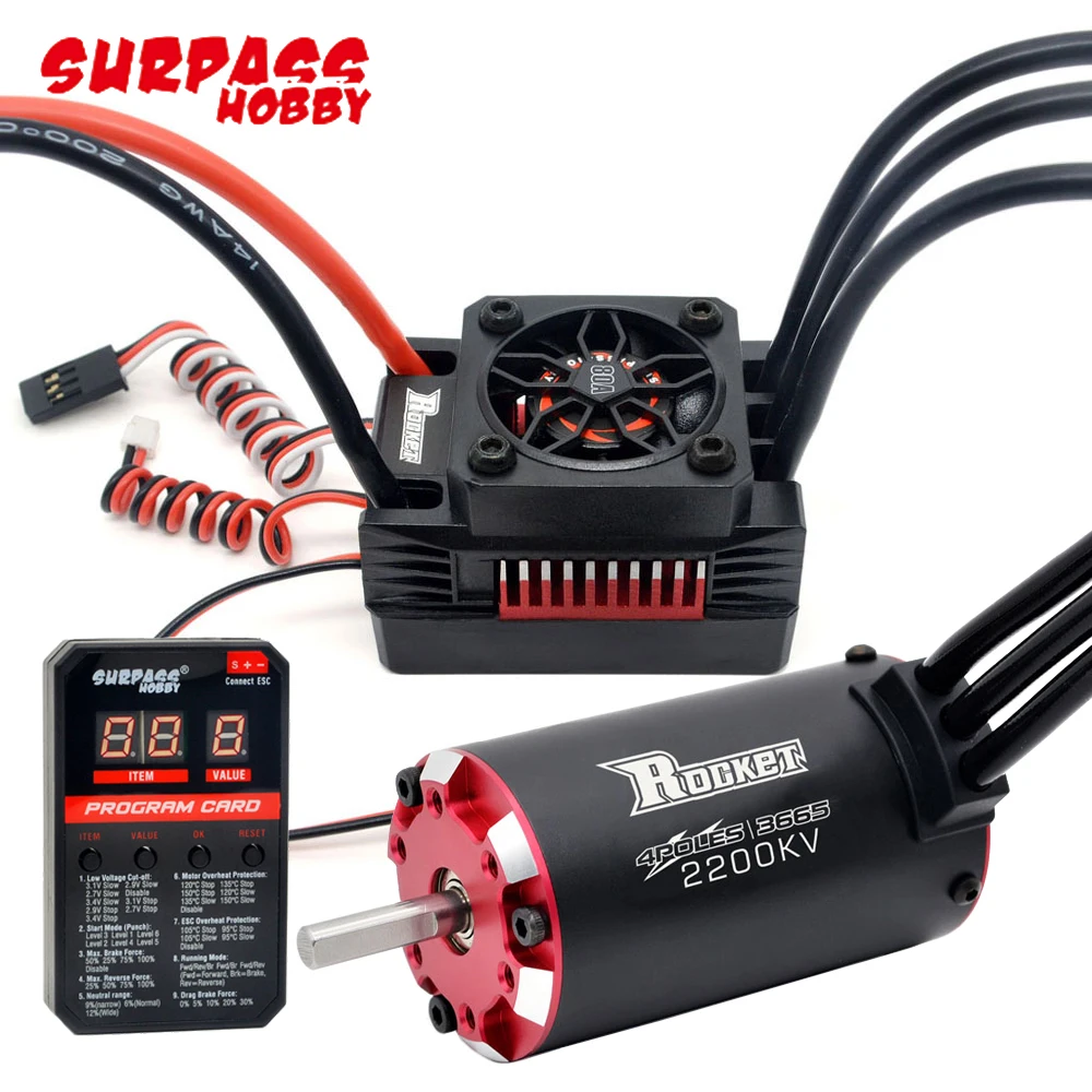 

Surpass Hobby Rocket V2 3665 3800KV 3150KV 1400W 4-полюсный водонепроницаемый бесщеточный двигатель 80A 2-3S ESC для внедорожника Багги Monster Toy