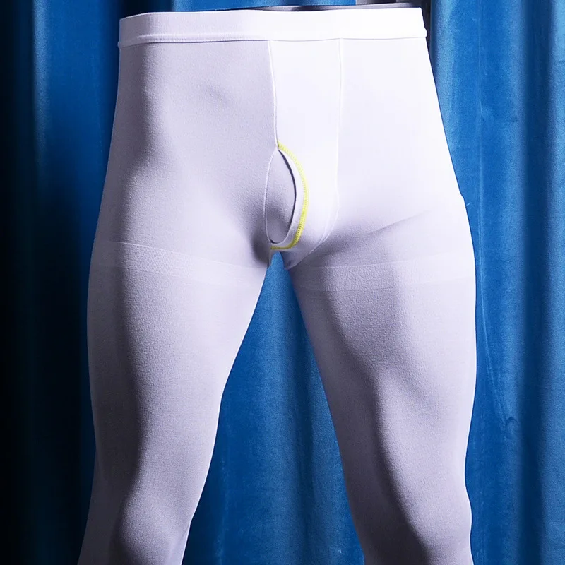 2021 spring and Autumn men's leggings tight-fitting white body warm sexy velvet leggings with vertical slits for 60-90kg Tight