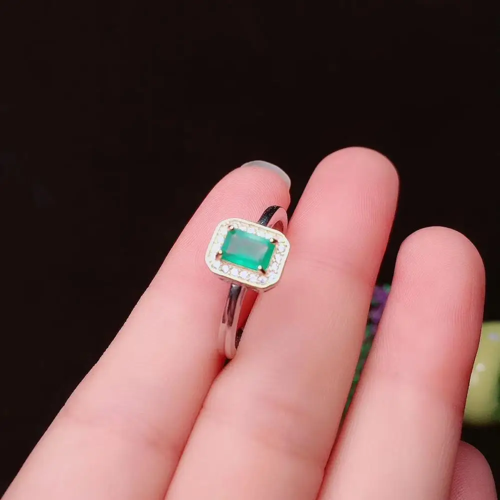 KJJEAXCMY  jewelry 925 sterling silver natural emerald girl ring geometric square new micro inlay support re-inspection