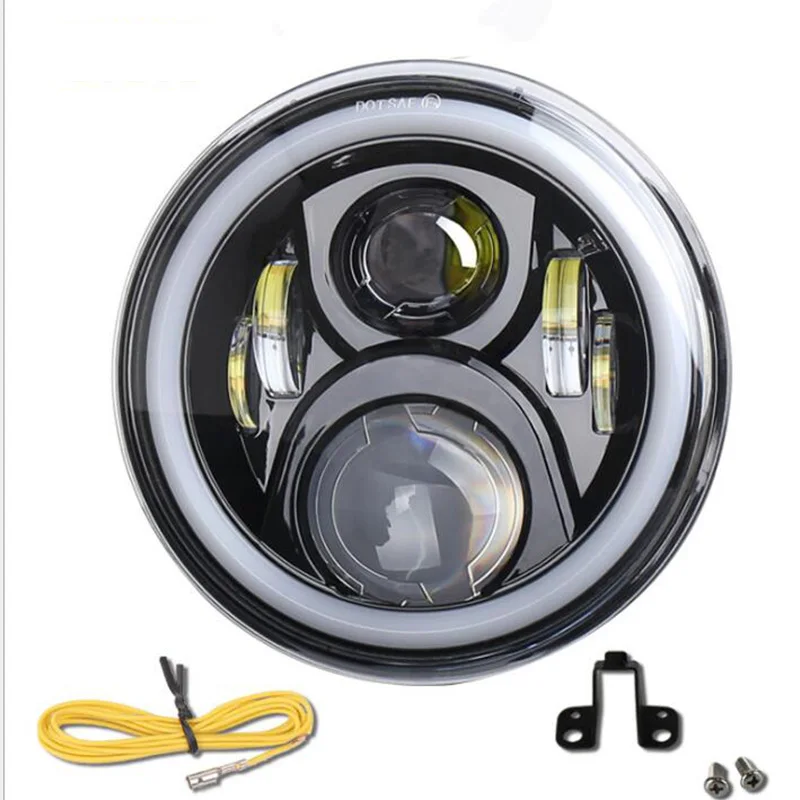 7 inch Round LED Headlight Lamp With DRL Angle Eyes Halo 7\