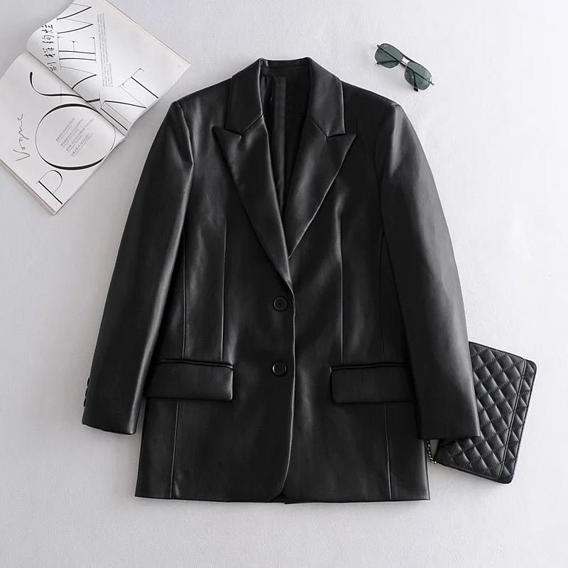 

Winter PU Faux Leather Blazers Women Leather Jacket Coat Autumn Hot Women's Jackets Outerwear Ladies Coats Female Leather Suit