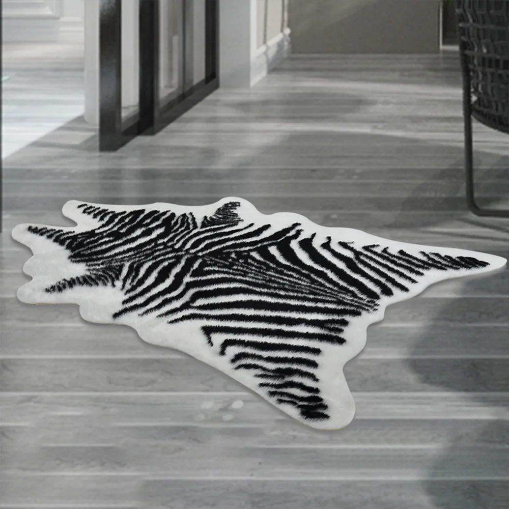 

220*170cm zebra animal Printed Carpet Velvet Imitation Leather Rugs Fur Animal Skins Natural Shape Carpets Non-slip Mats