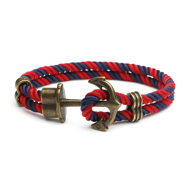 Vintage Anchor Rope Bracelet Men Handmade Double Layer Easy Hook Ethnic Cord Armband Camping Survival Homme Braclet Hand Jewelry