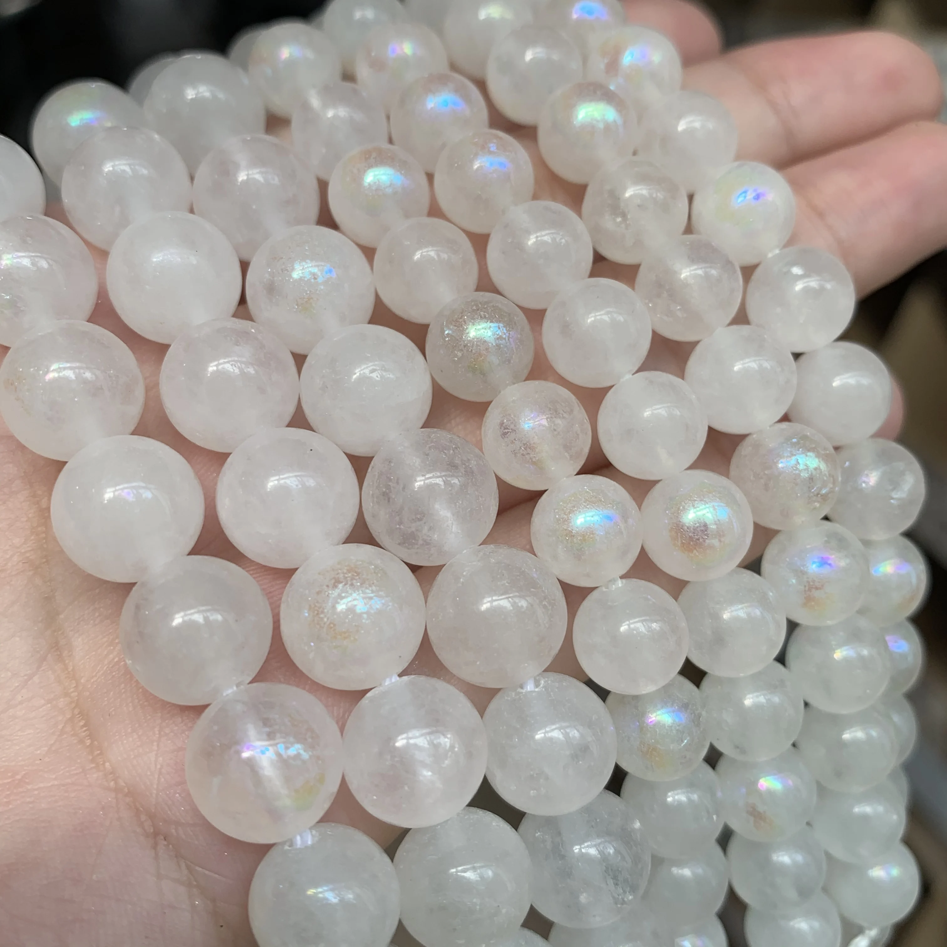 Natural Stone AB Plated White Moonstone Beads Round Loose Spacer Beads For Jewelry Making DIY Bracelet Necklace 6/8/10mm 15Inch